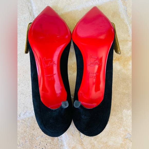 Christian Louboutin Gold Wings Suede Kitten Heel Pumps 7.5 worn once! - Picture 5 of 6